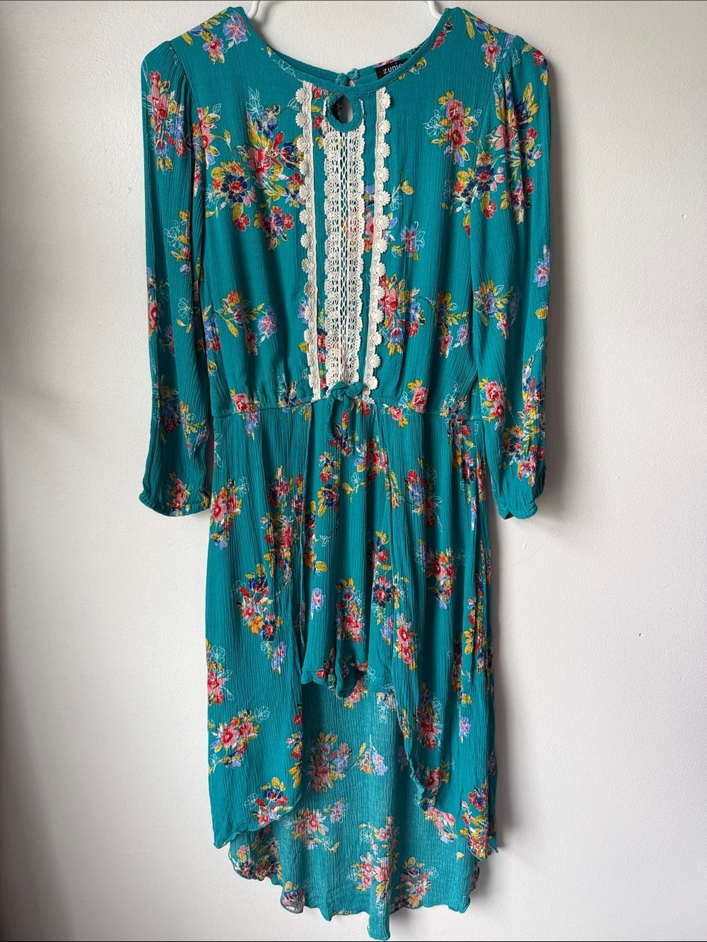 Zunie Teal Floral High-Low Dress with built shorts Size L